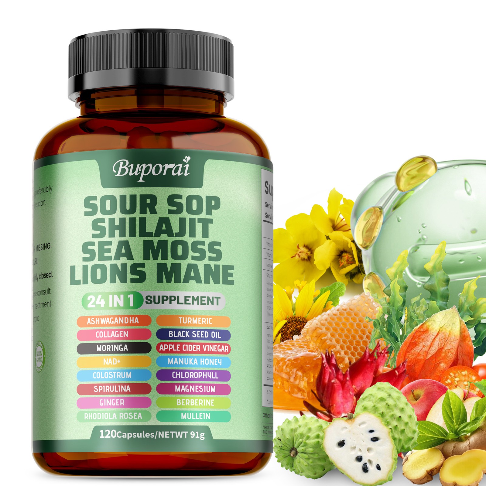 Sour Sop Shilajit Sea Moss Lion’s Mane – Energy, Brain Boost, Immune Support