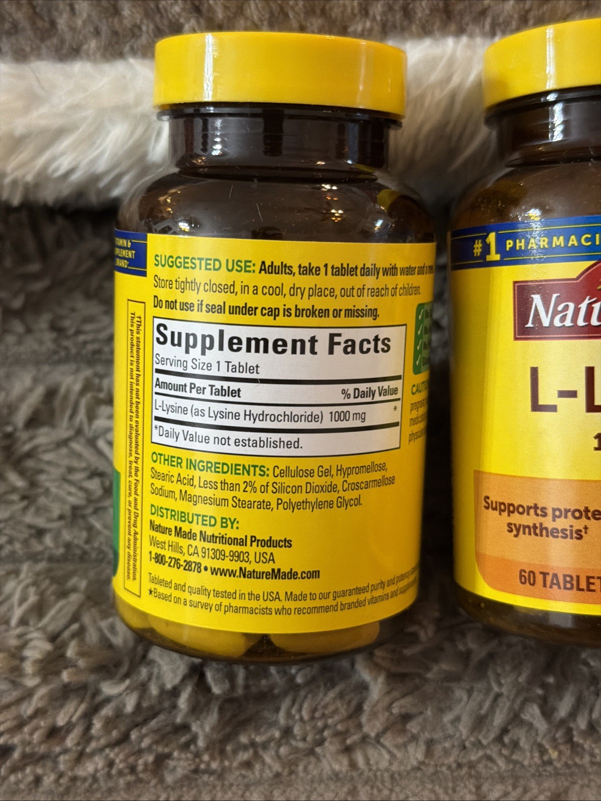 3 Pack Nature Made L-Lysine 1000mg 180 Tablets (60Ct Each) Exp 12/29