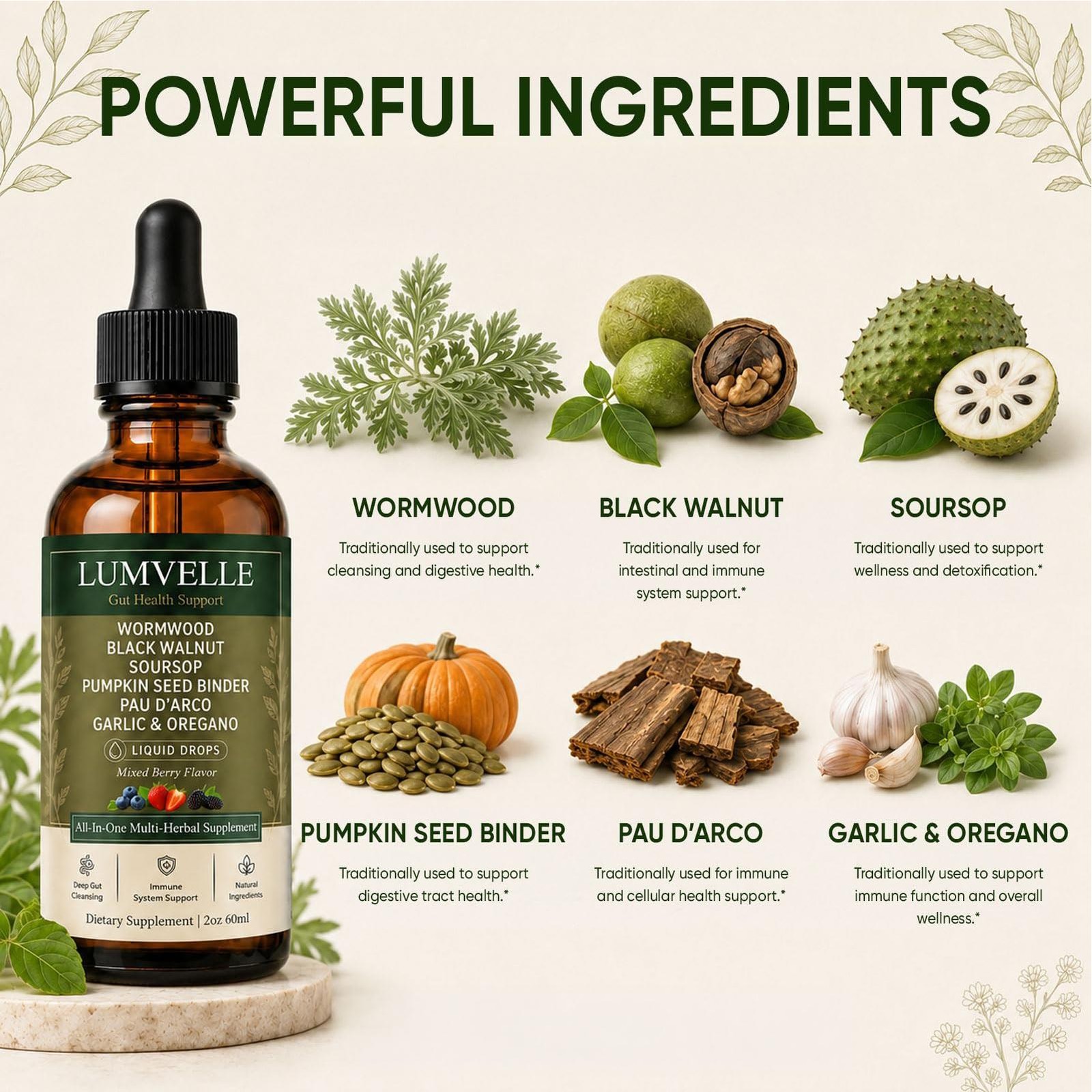 LUMVELLE Wild Harvested Wormwood Herbal Liquid Botanical Supplement Drops