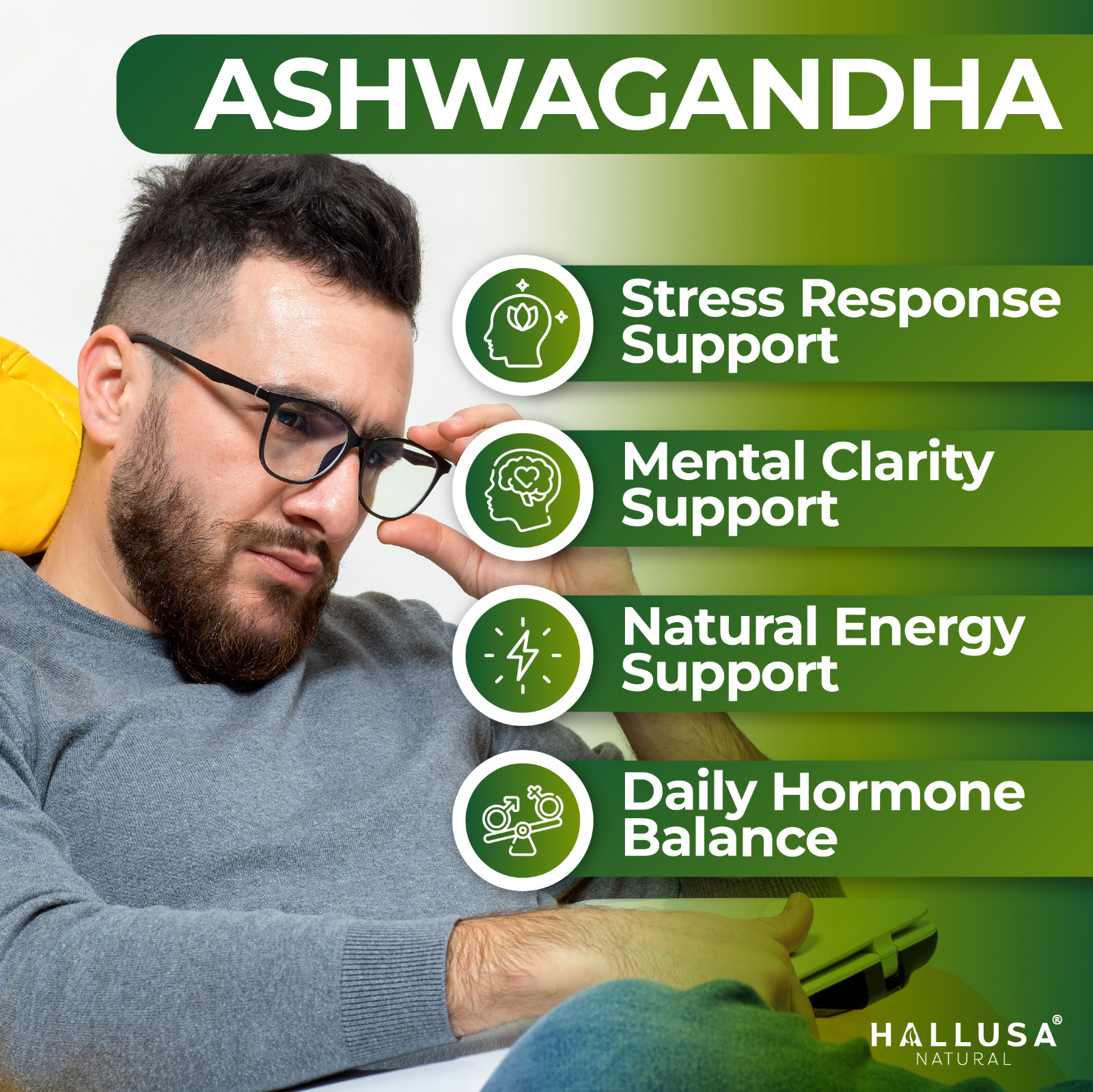 Organic Ashwangandha Root Extract with Black Pepper – Natural Supplement 60 CAP