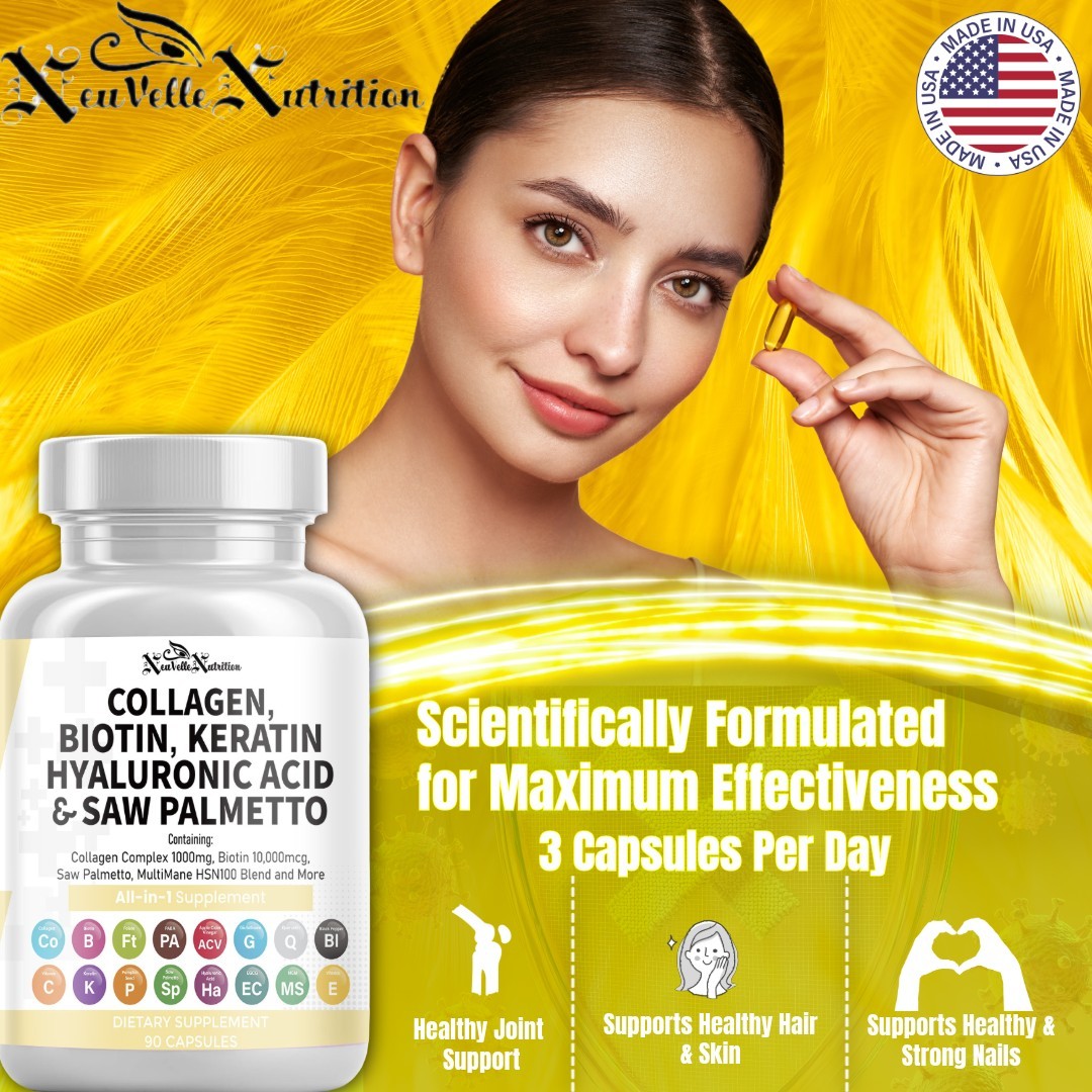 Collagen, Biotin, Keratin, Hyaluronic Acid, Saw Palmetto, Vitamin C PABA 90 CAPS