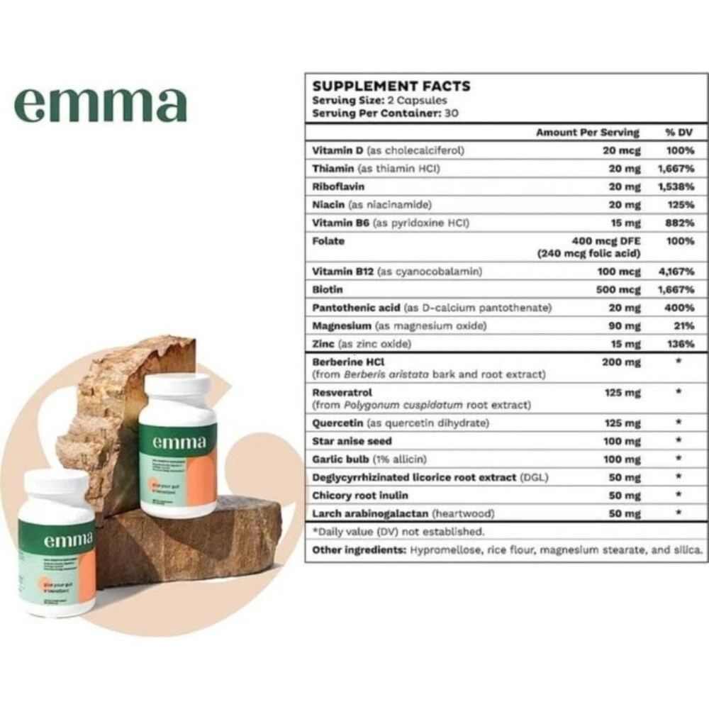 Emma Gut Health Doctors Endorsed Supplement-Relief from Gas, 60 Capsules