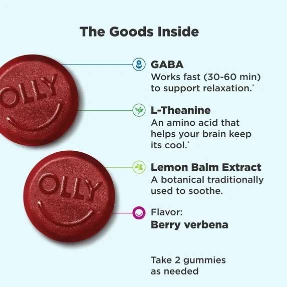 OLLY Goodbye Stress Gummies GABA L-Theanine Lemon Balm Berry 42 Count