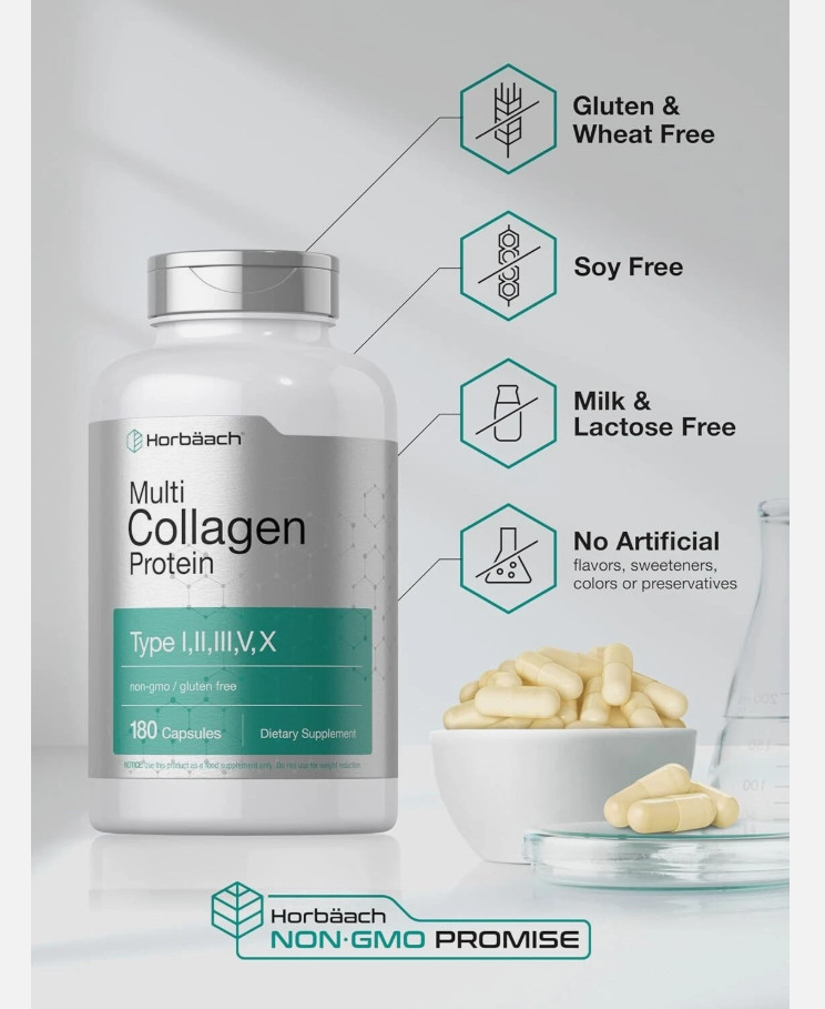 Multi Collagen Protein 2000 Mg | 180 Capsules | Hydrolyzed Collagen Type I, II,