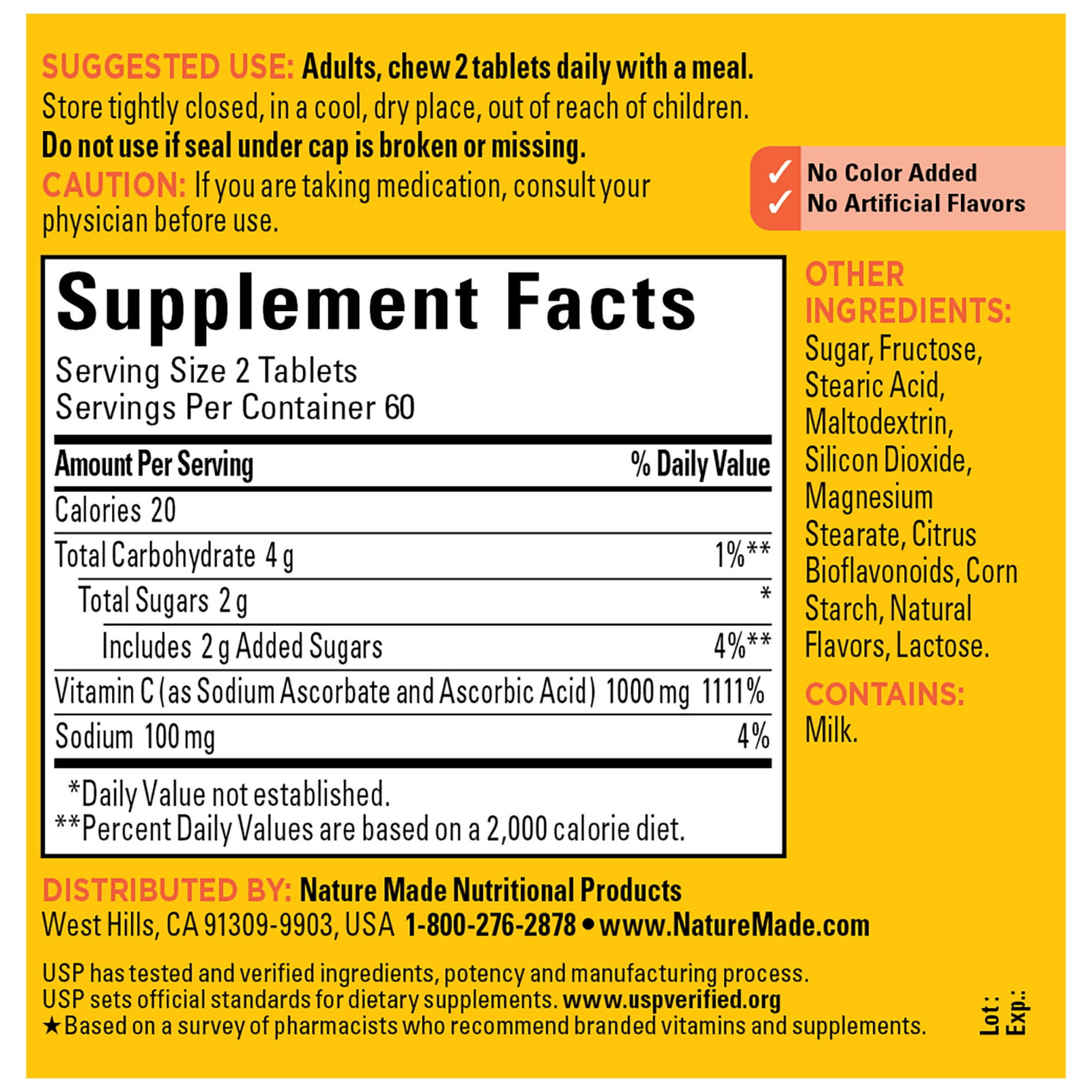 Nature Made Extra Dosage Chewable Vitamin C 1000 mg per Serving Tablets,120Count