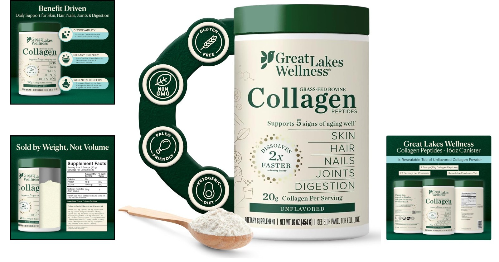 Great Lakes Wellness Collagen Peptides Powder – Supports Aging, Skin, Hair, N…