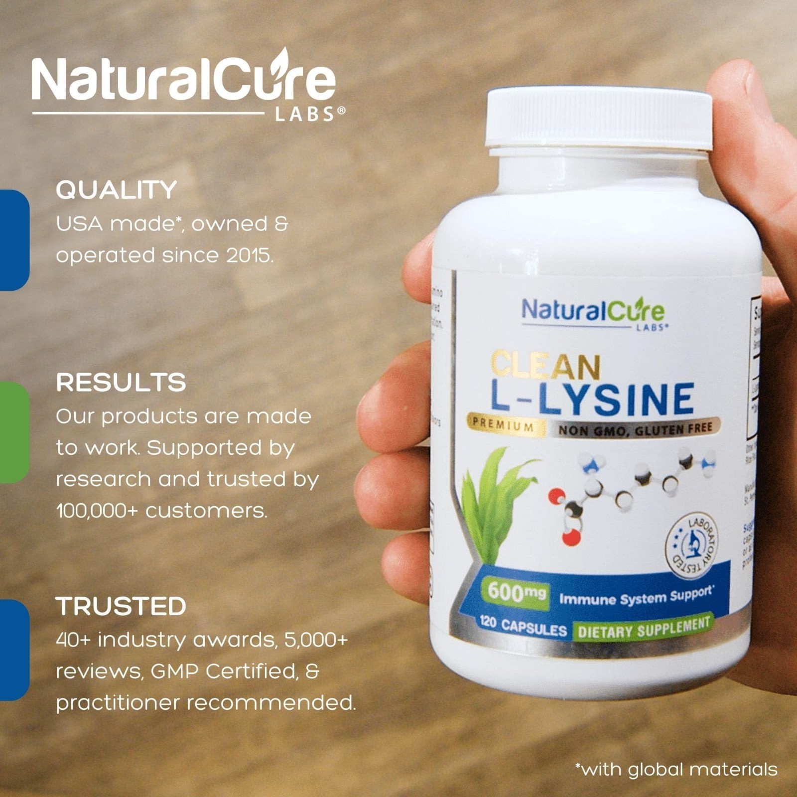 L-Lysine 600mg Capsules – Vegan, Non-GMO, Gluten-Free, Immune Support, 120 Count