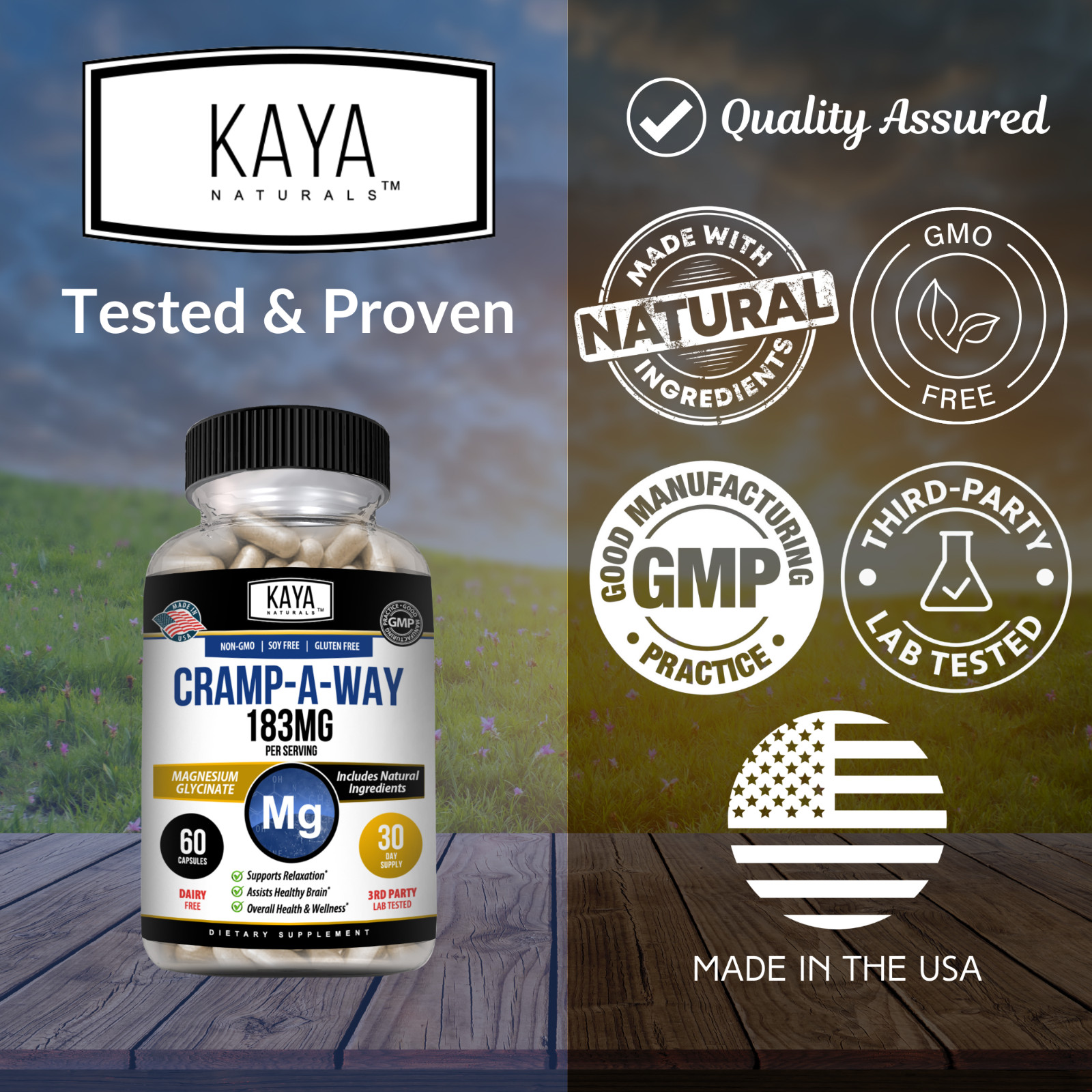 (2 Pack) Cramp-A-Way 60ct Magnesium Glycinate, Sleep Aid, Joint & Bone Support