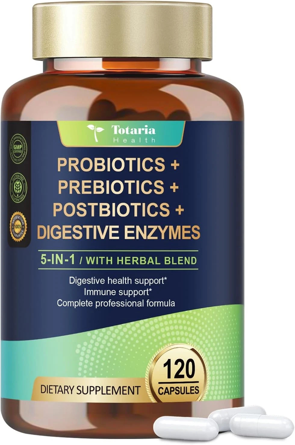 Totaria 5-In-1 Probiotic Prebiotic & Postbiotic for Women Men, 60 Billion CFU 24