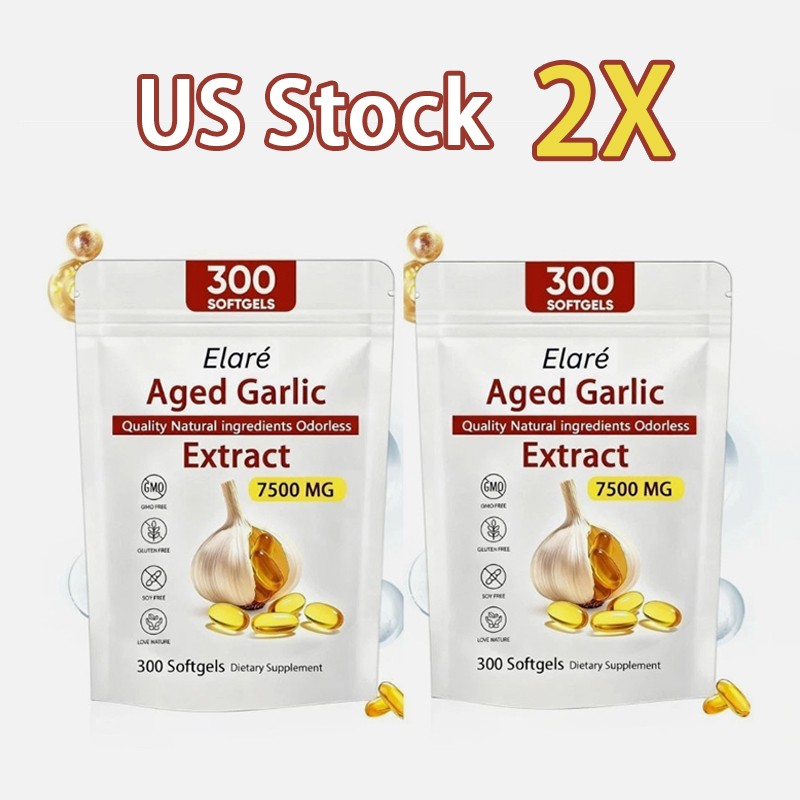 2X Elare Aged Garlic Extract, 300 Softgels, 7500mg Odorless | Heart & Immune