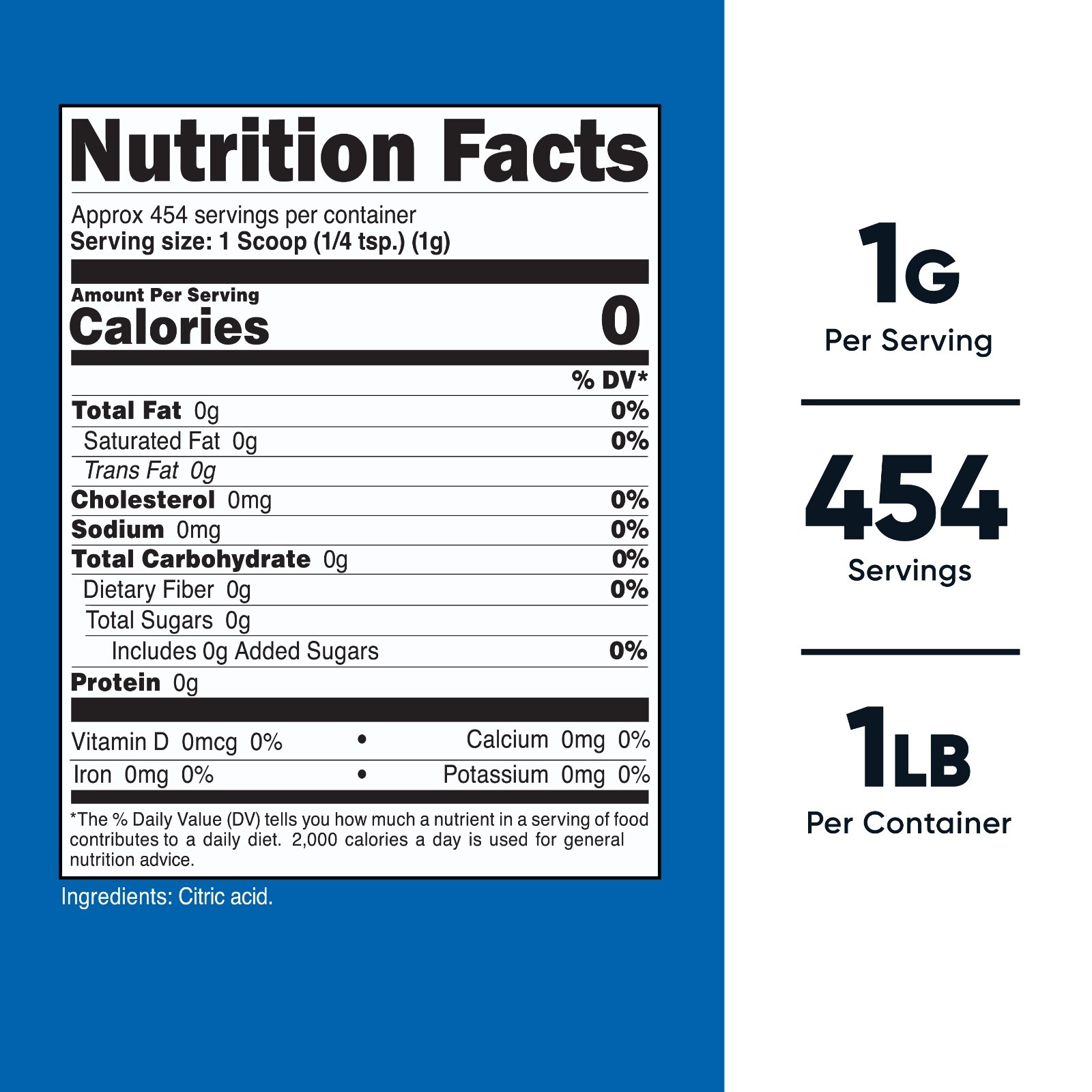 Nutricost Citric Acid Powder (1LB) – 1G Per Serving, Non-GMO, Gluten Free