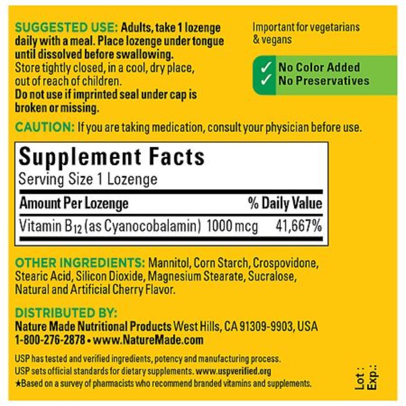 Vitamin B12 Sublingual 1000 mcg Sugar Free Fast Dissolve Tablets 50.0 ea