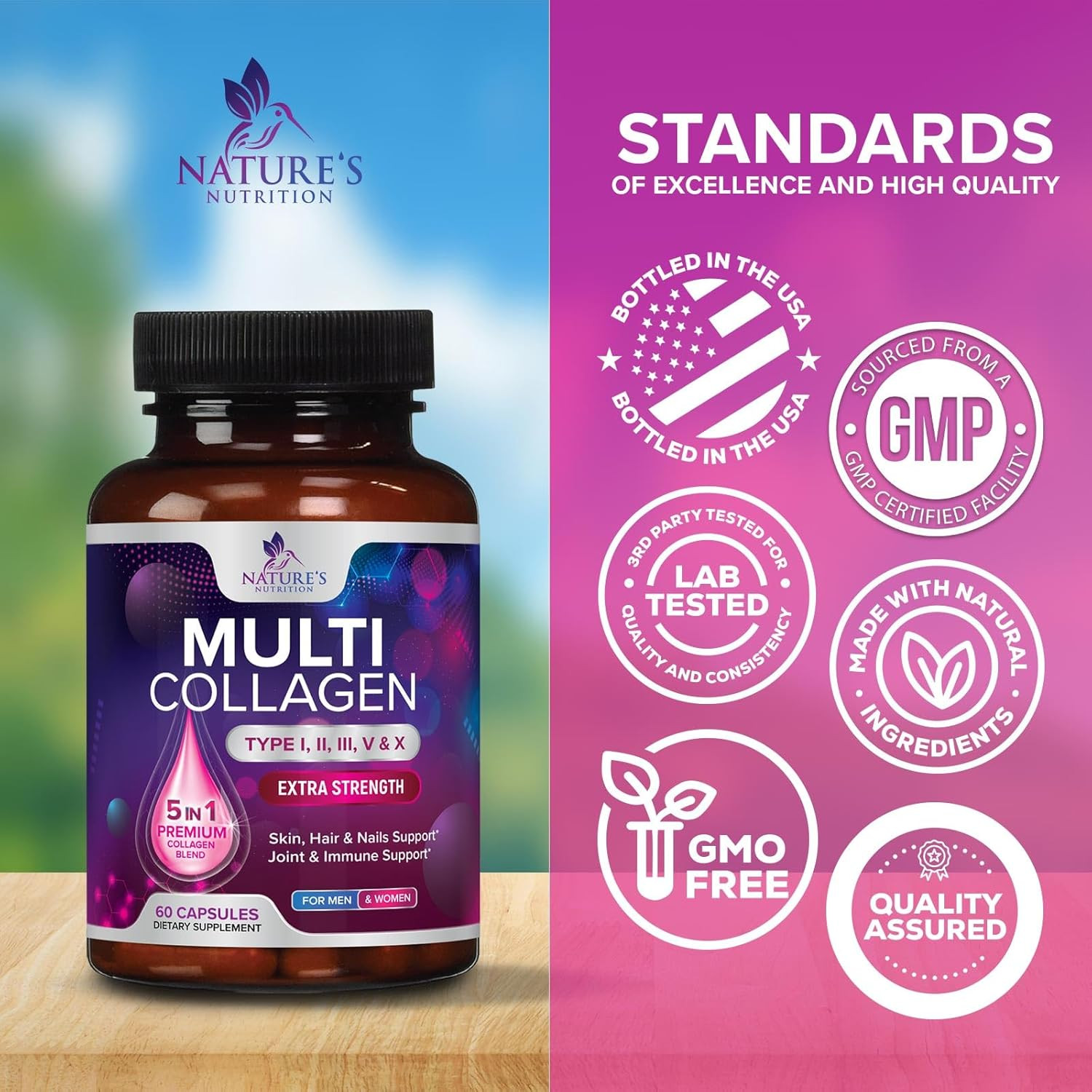 Multi Collagen Complex Pills – Hydrolyzed Collagen Peptides Capsules for Women &