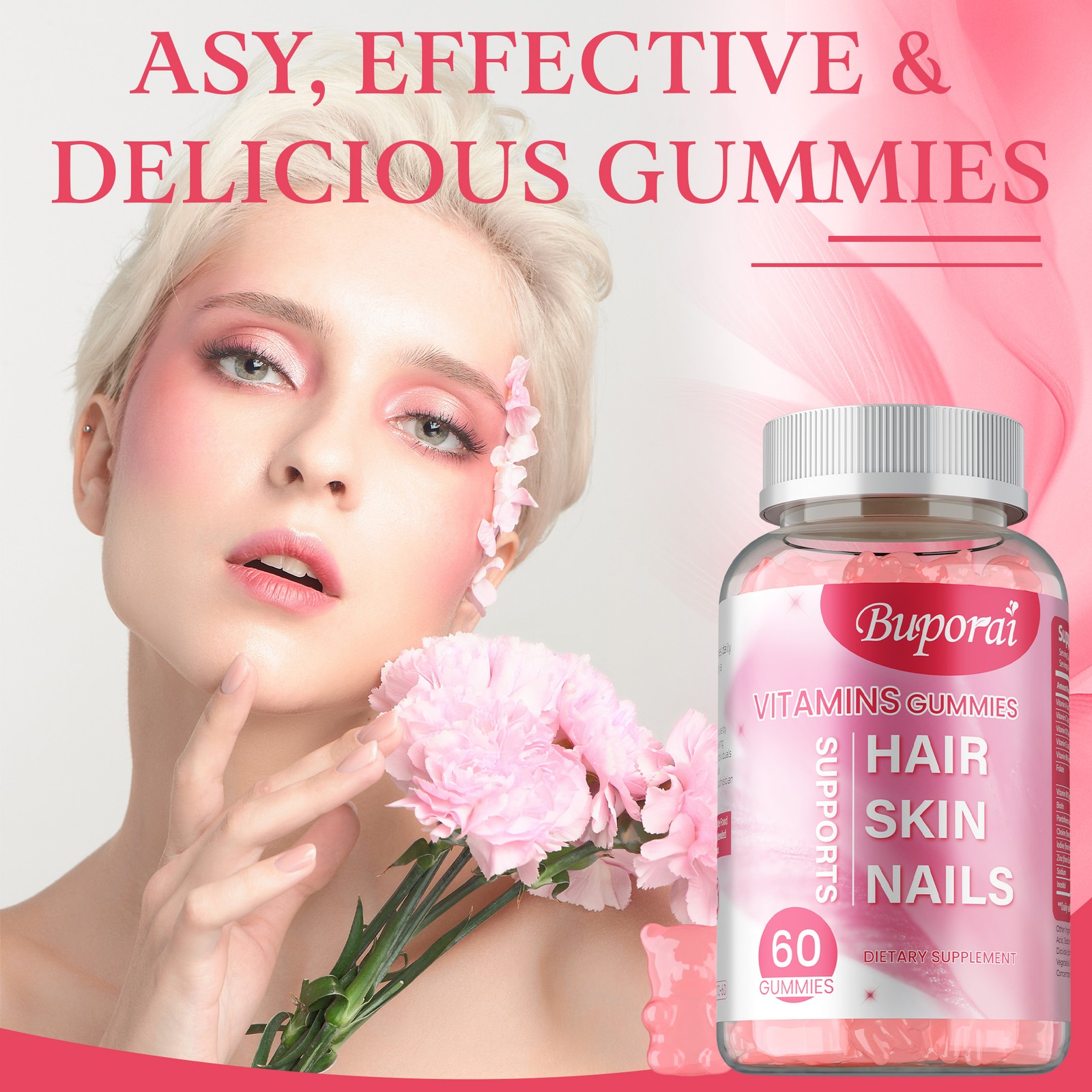 Hair Skin and Nails Gummies – Supports Healthy Hair, Vegetarian Biotin, Vitamins