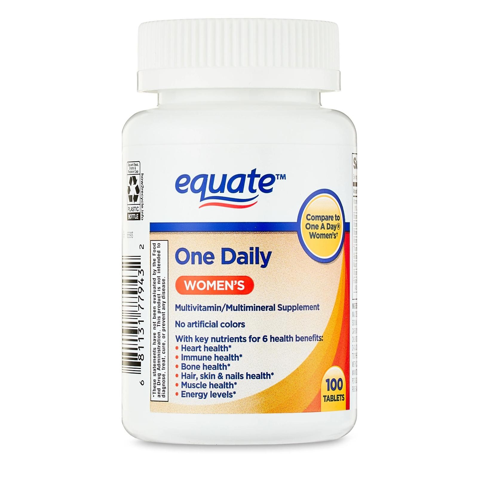 Equate One Daily Women’S Health Supplement Multivitamin Multimineral, 100 Tabs