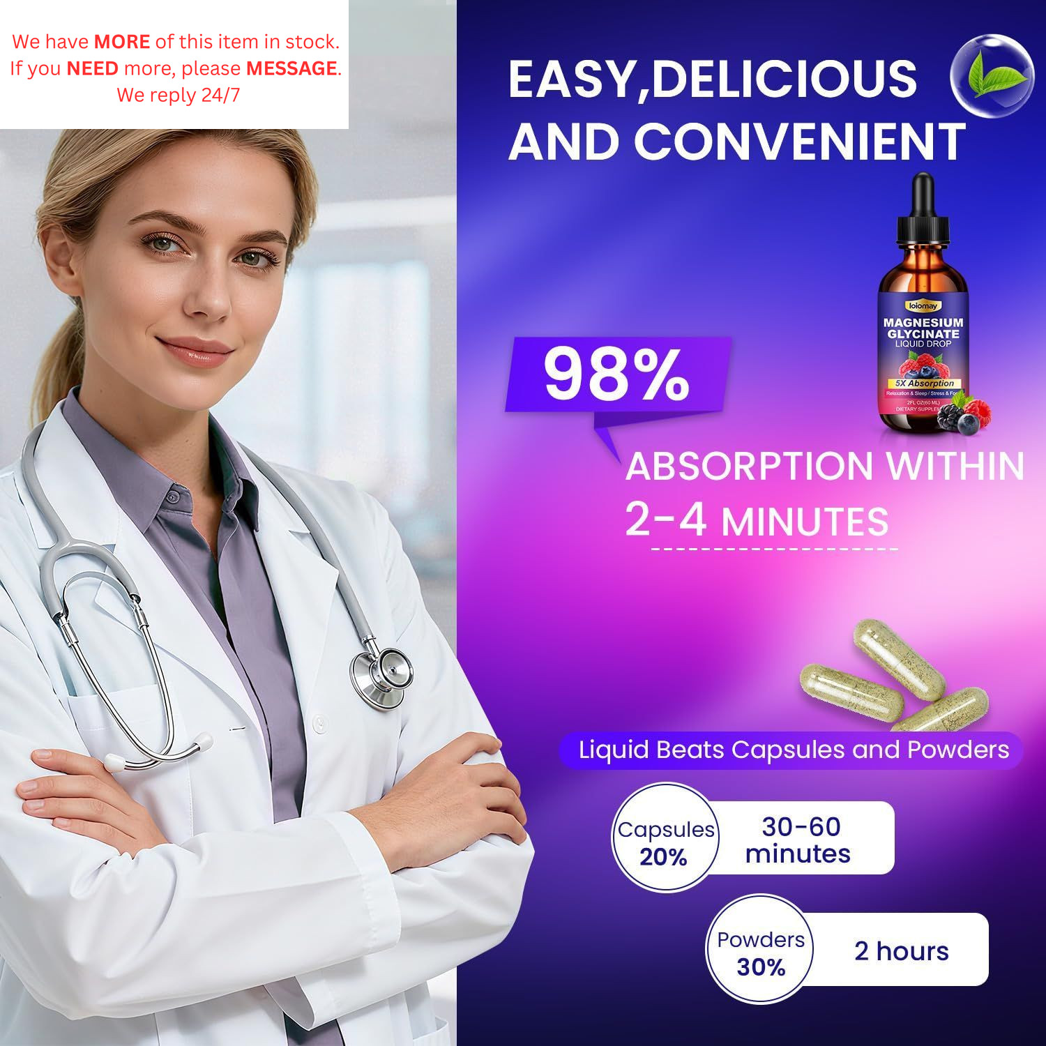 Magnesium Glycinate Liquid Drops 400mg, 5-in-1 2 Fl Oz (Pack of 1)