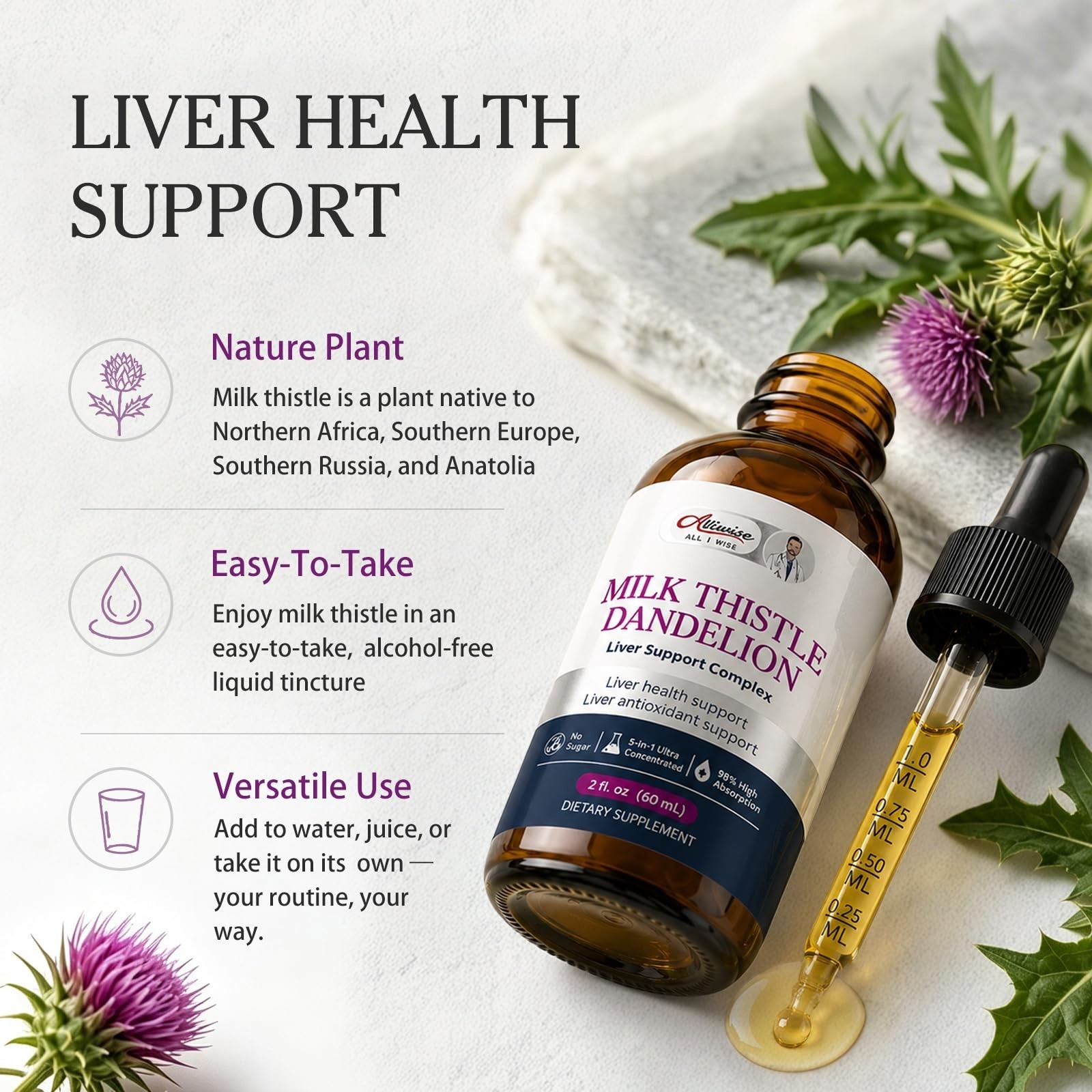 Liver Health Support Drops – Milk Thistle & Dandelion Root Extract, Detox & Clea