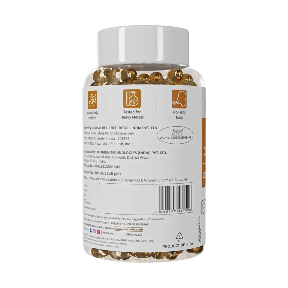 Deep Sea Cod Liver fish Oil Omega 3 Supplement , No Fishy Burp (100 Capsules) B0