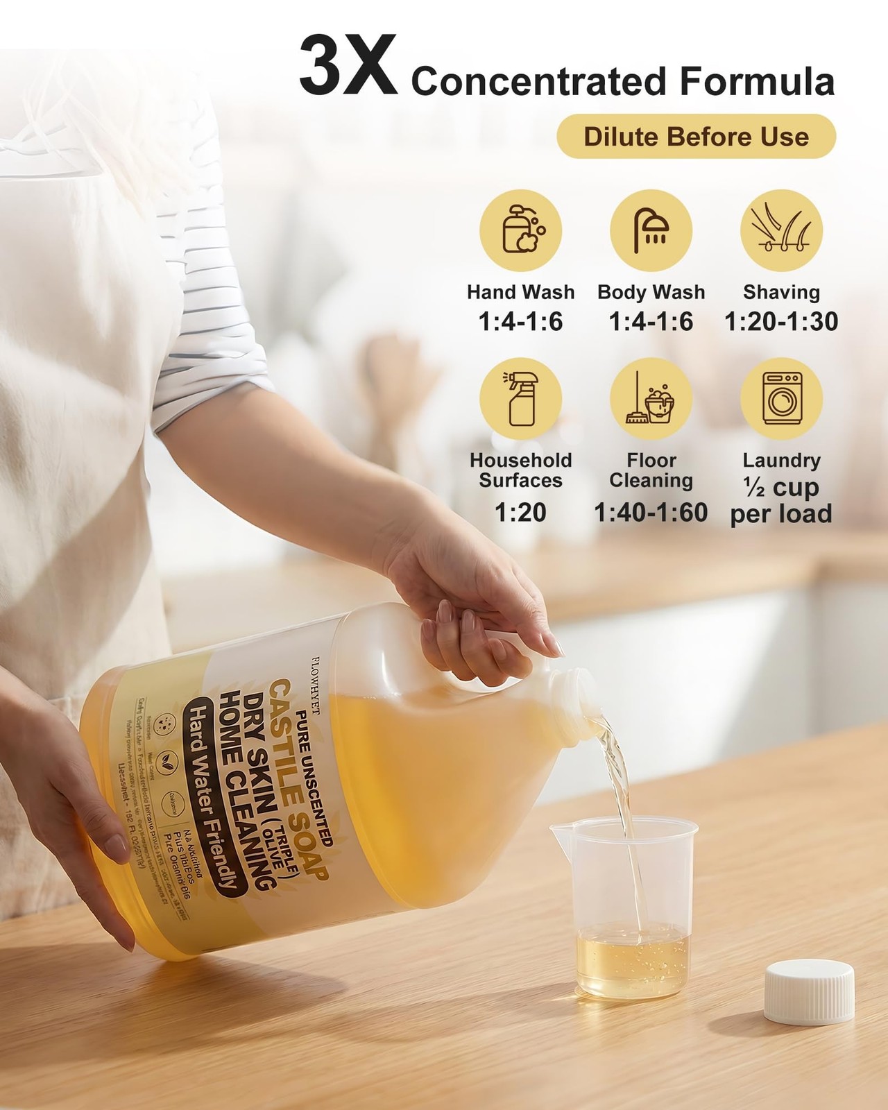 EWG Verified Pure Castile Soap Liquid Unscented 1 Gallon Dry Skin | Moisturiz…