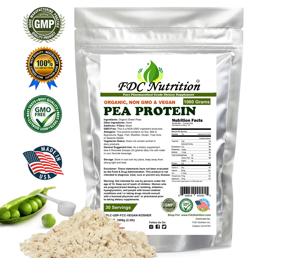Organic Pea Protein Powder – Vegan -NON-GMO -HIGH PROTEIN 2.2LB , 4.4LB & 6.6LB