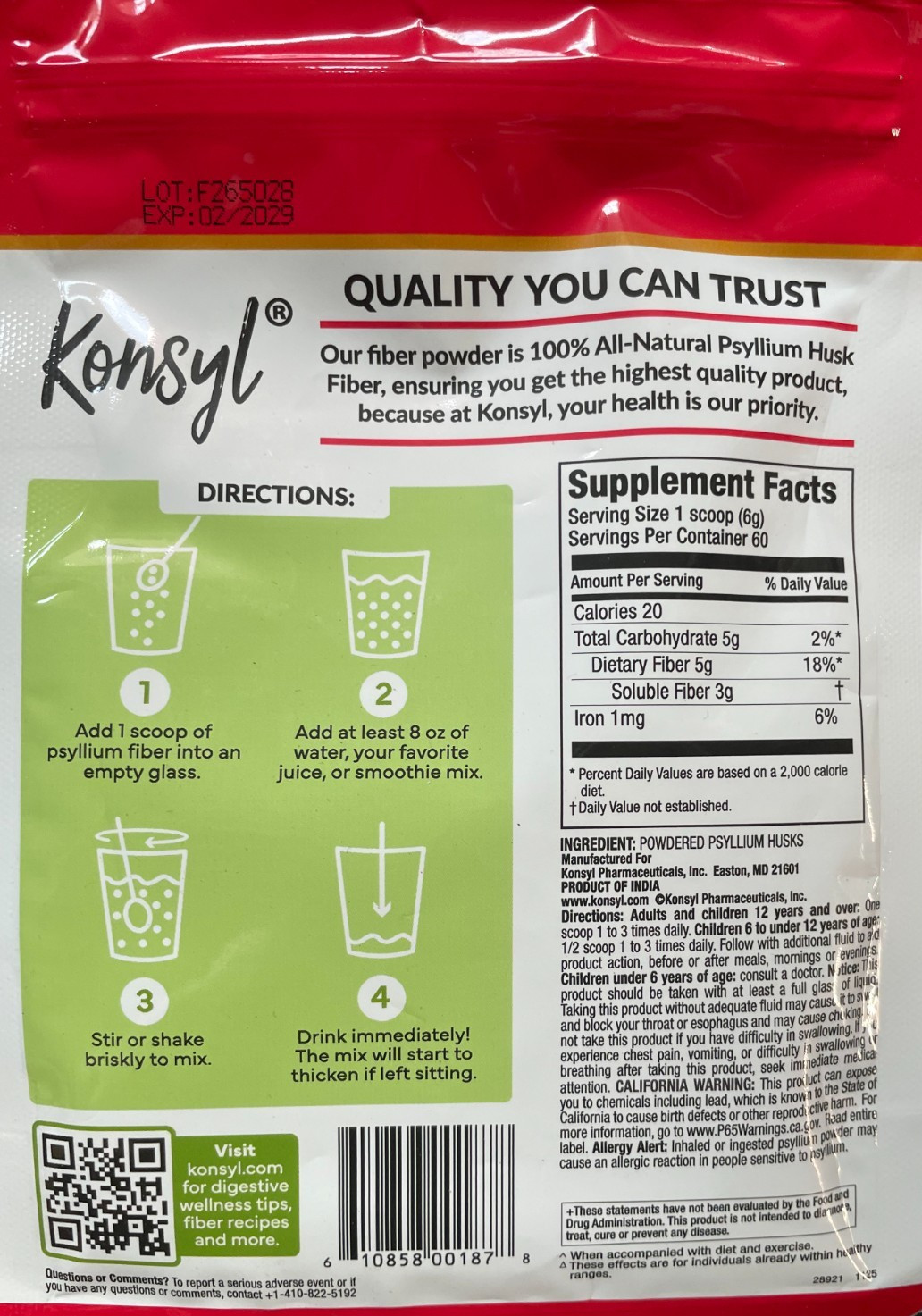 Konsyl Daily Psyllium Fiber Powder – 12.7oz