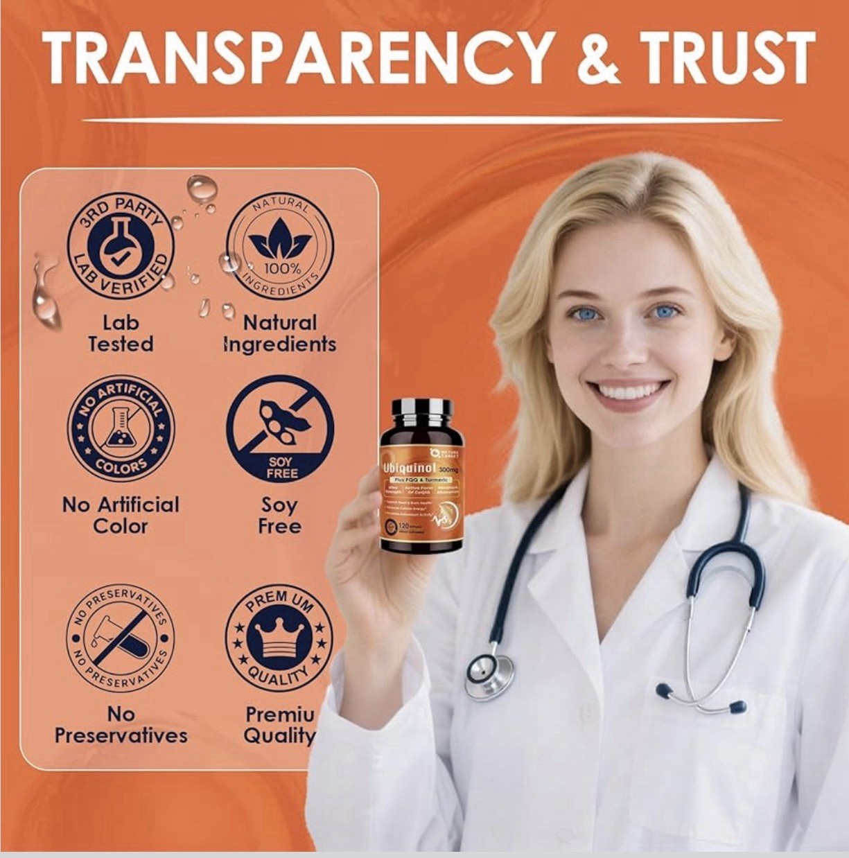 Ubiquinol CoQ10 300mg Softgels for Heart Health & Energy, 120 Count