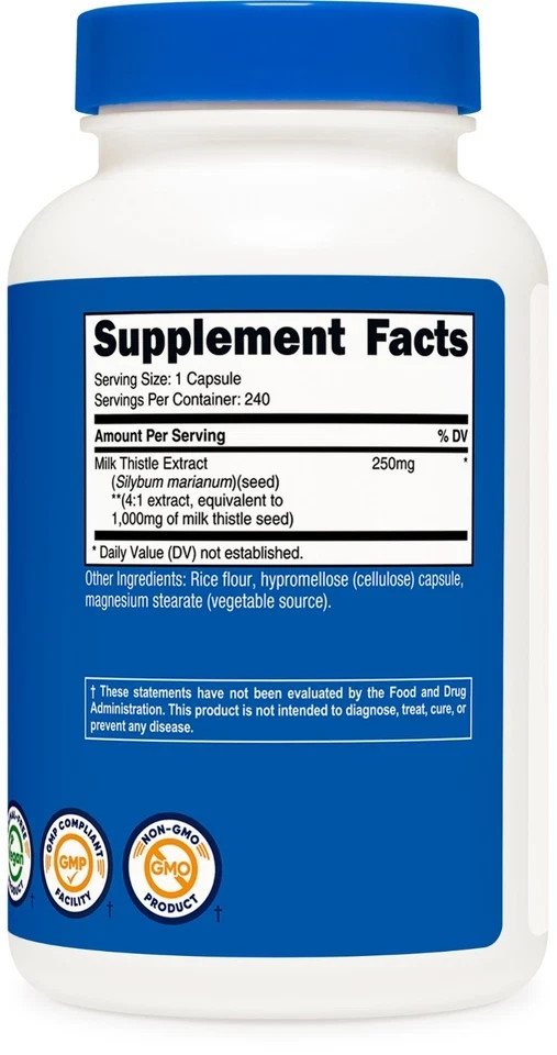 Nutricost Milk Thistle Extract 240 Capsules Vegan GMO Free Gluten Free