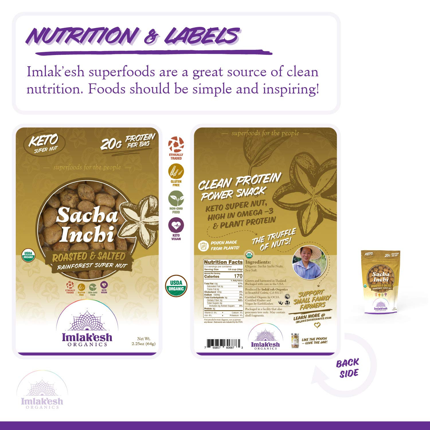 Sacha Inchi Super Seed Snack Organic Protein Omega 3 Vegan Gluten Free 2.25oz