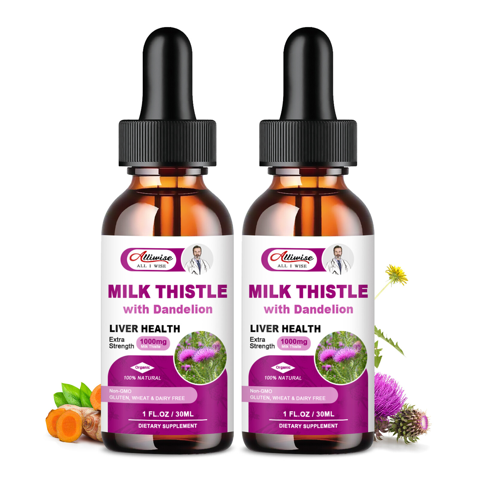 2Packs Milk Thistle Liquid Drop,Dandelion Root,Liver Cleanse Immune Support 30ml