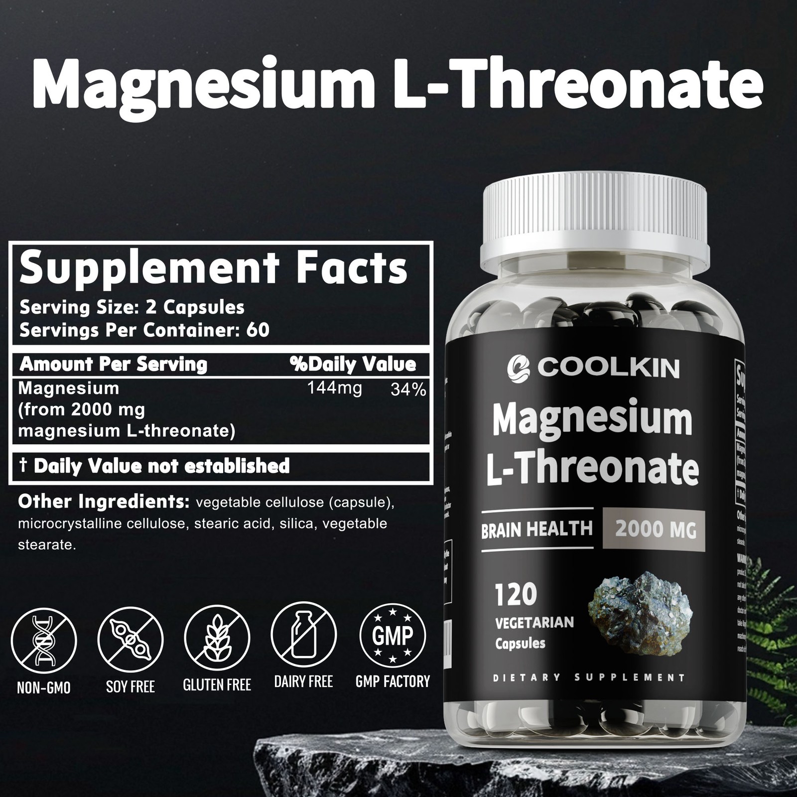 Magnesium L-Threonate 2000mg- High Absorption Brain & Nervous System Health
