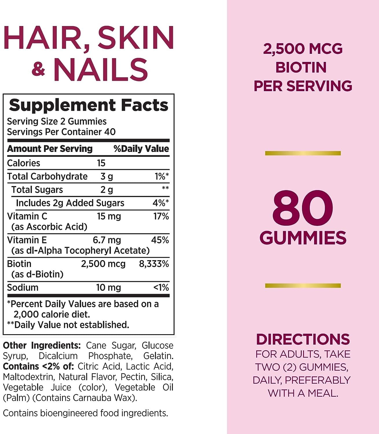 3 Pack Hair Skin Nails 240 Gummies (3×80) 2500 mcg Biotin with Vitamin C, E 2025
