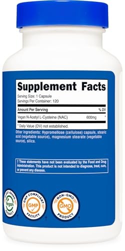 Nutricost N-Acetyl L-Cysteine (NAC) 600mg, 120 120 Count (Pack of 1), Red