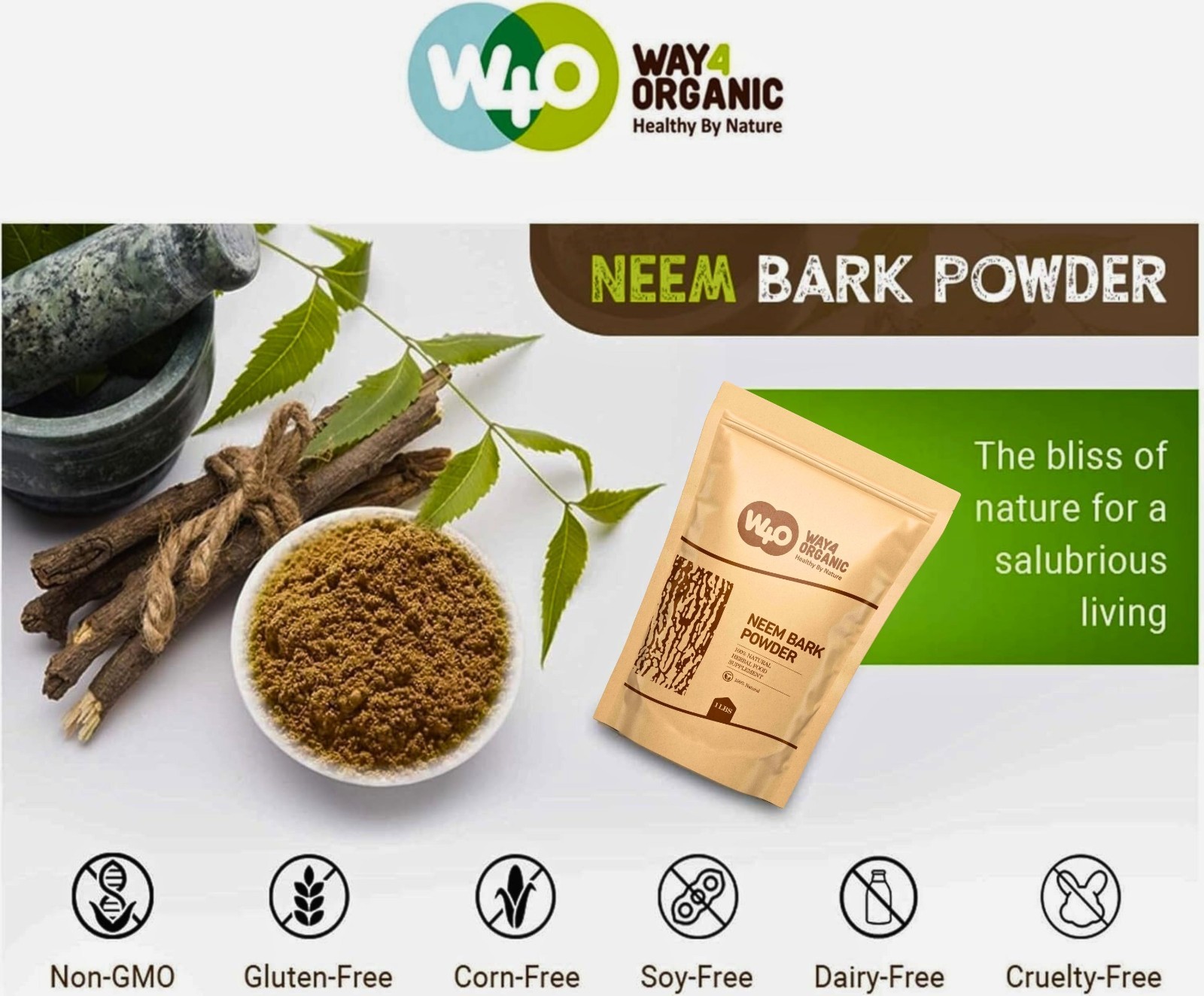 Neem Bark Powder 16 Oz (1 lb) – Dental and Digestion Support (Pack of 2)