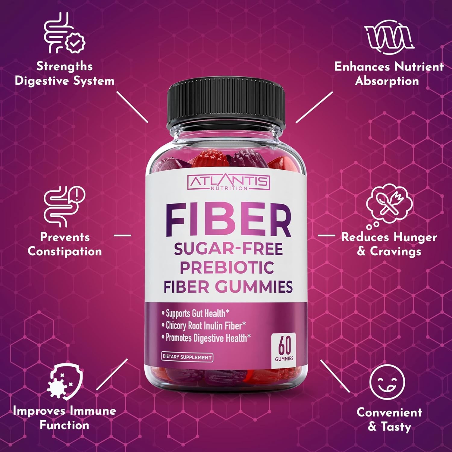 Sugar Free Fiber Gummies for Adults – 5G Fiber Supplement Formulated with 5.4G P