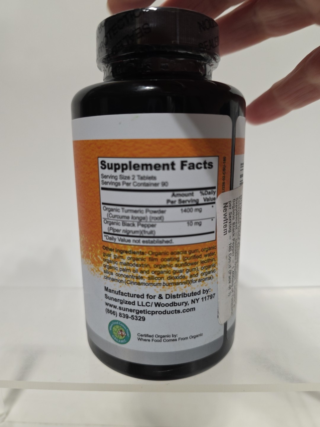 Sunergetic USDA Certified Organic Turmeric Supplement With Black Pepper