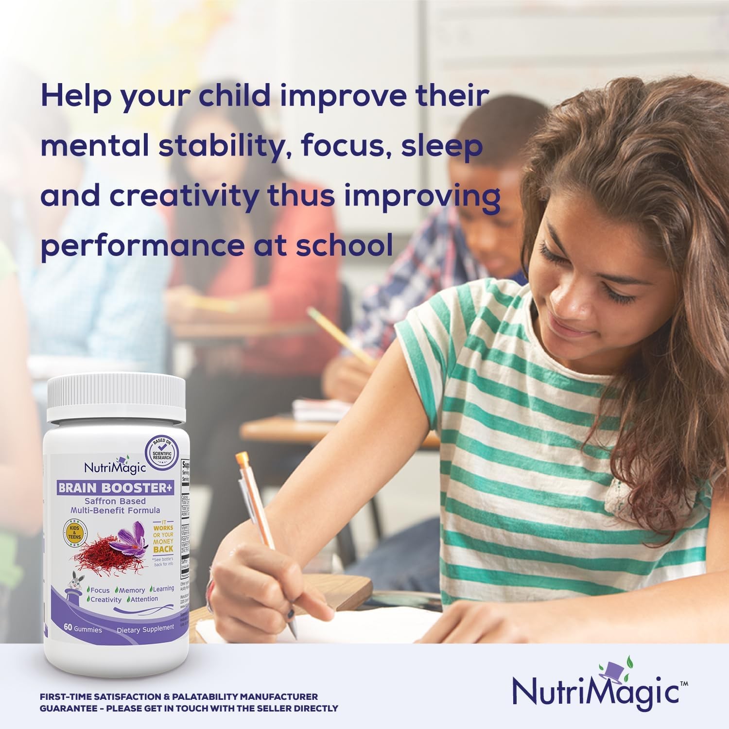 NutriMagic Kids Brain Booster Saffron Extract Gummies Focus Memory Multivitamin
