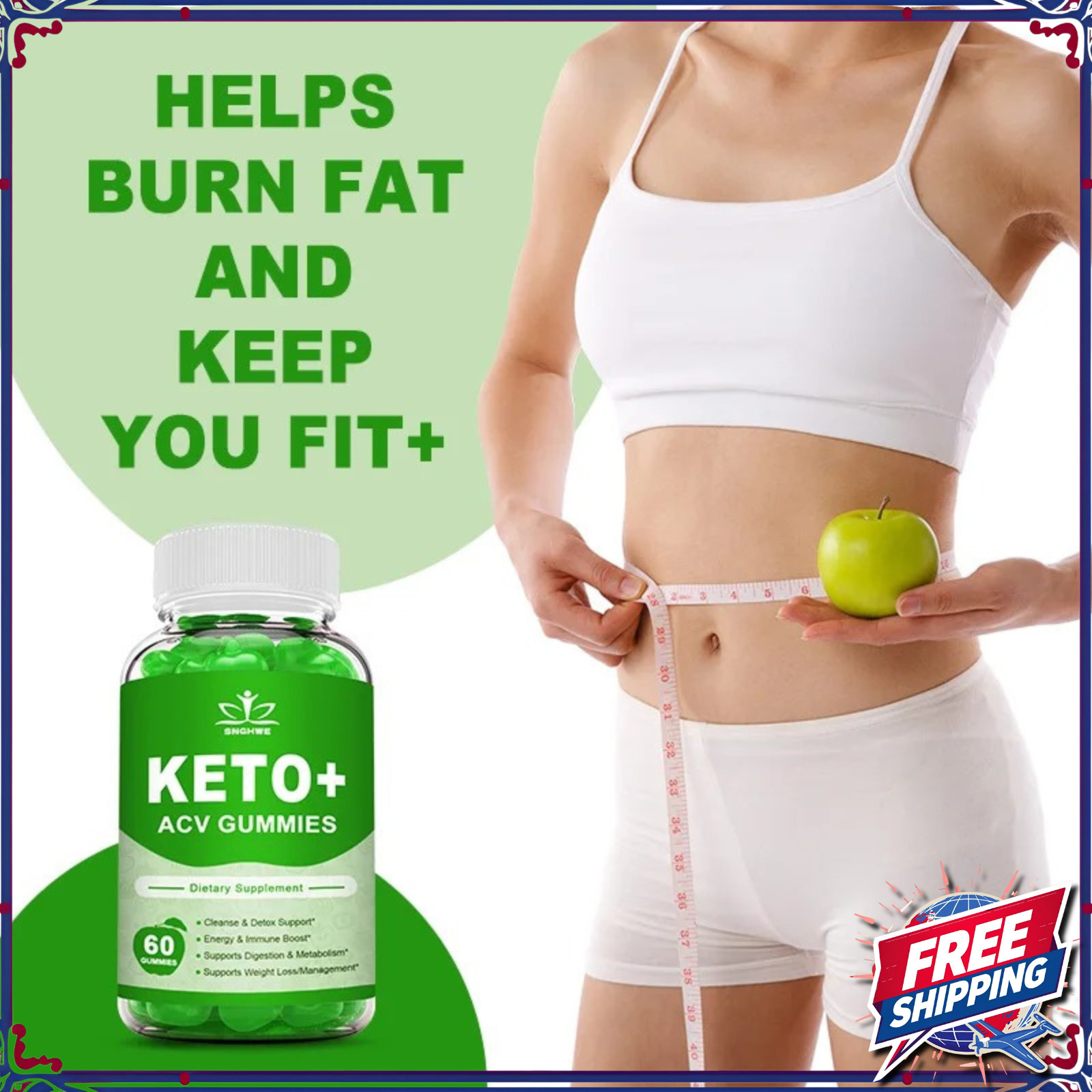 Keto Diet Ketosis Gummies Apple Cider Vinegar Weight Loss Slimming Detox Support
