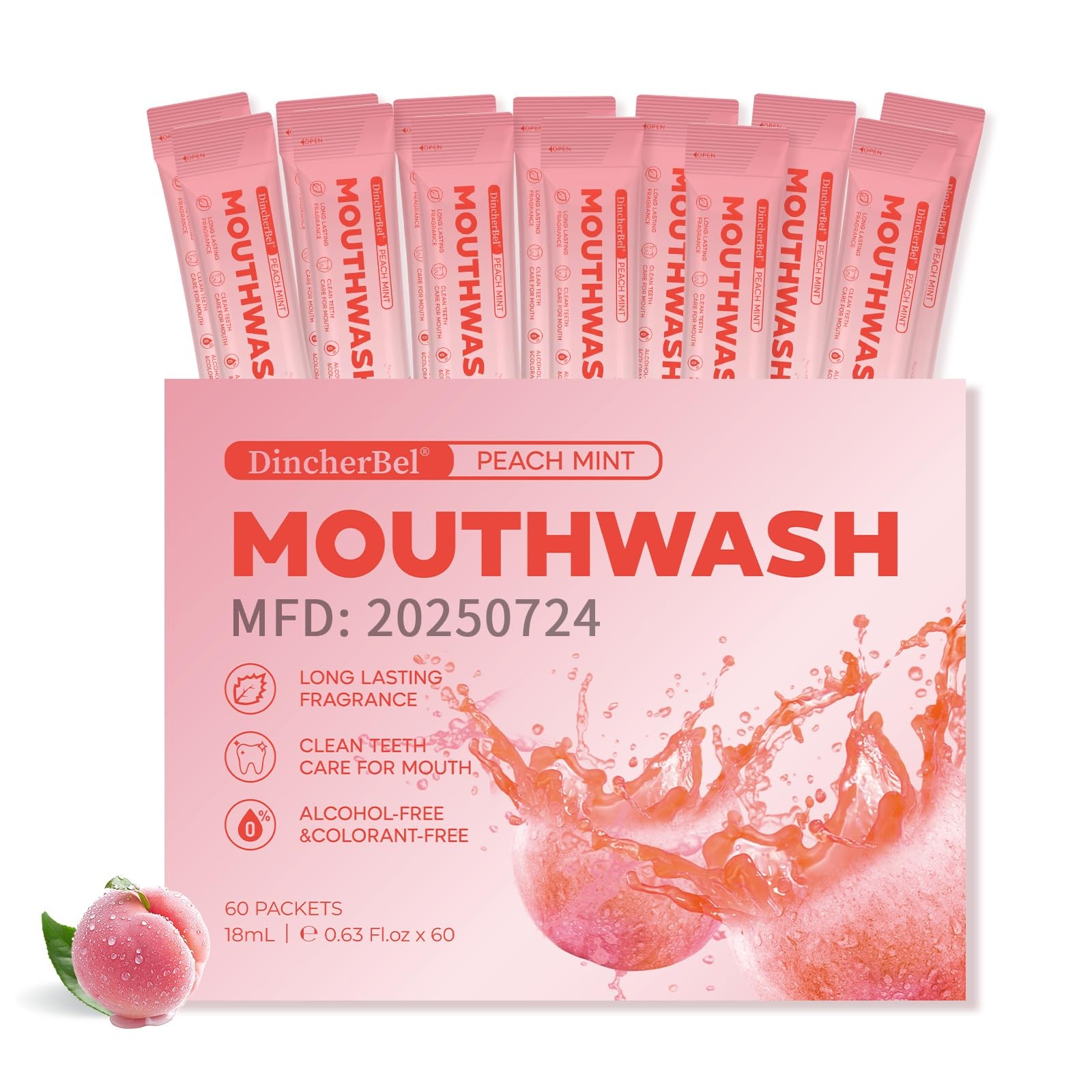 Travel Mouthwash Packets (60 Count) – Alcohol 0.01 Fl Oz (Pack of 60), Peach
