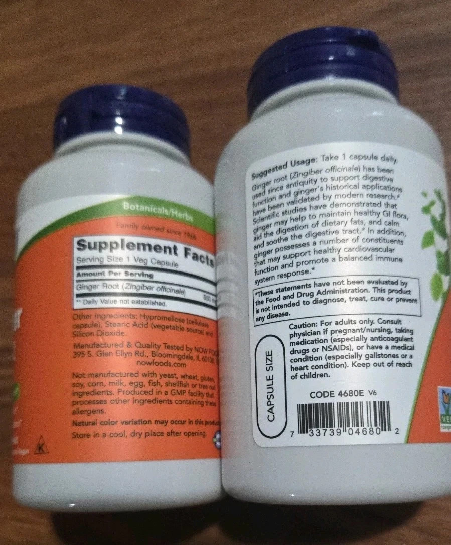 Lot of 2 NOW Foods Ginger Root 550mg 100 Veg Caps Digestive Support exp 03/2029
