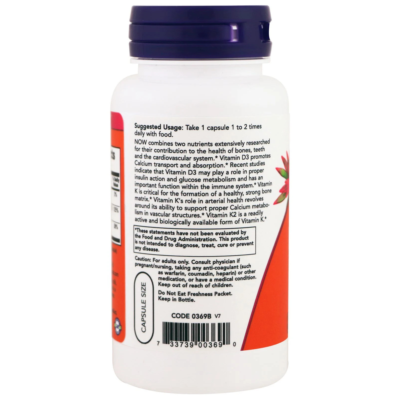 Now Foods Vitamin D-3 & K-2, 120 Veg Capsules, 2 Pack