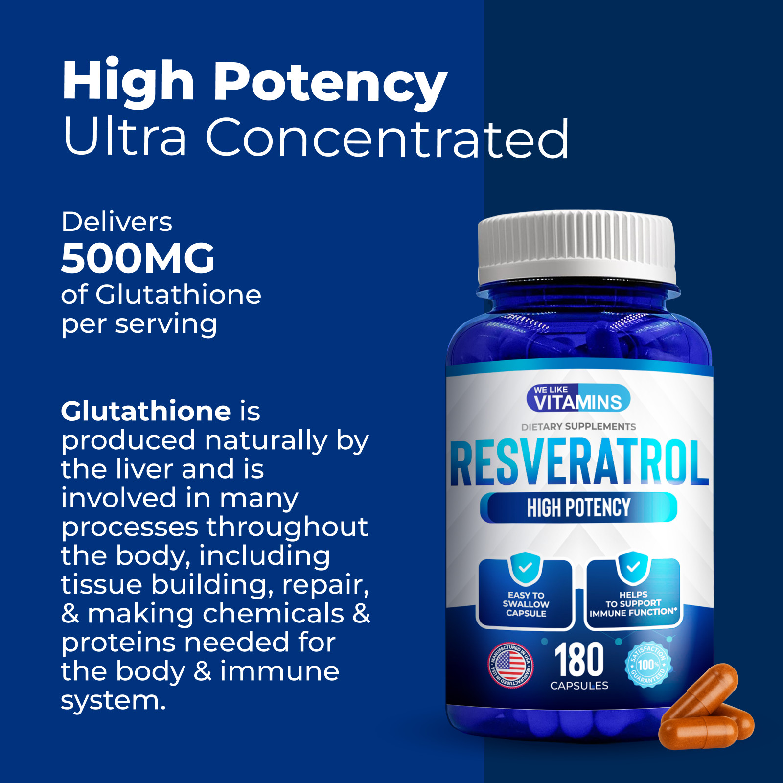 Resveratrol Capsules 1000mg Serving 180 Capsules Anit-Aging and Cardiovascular
