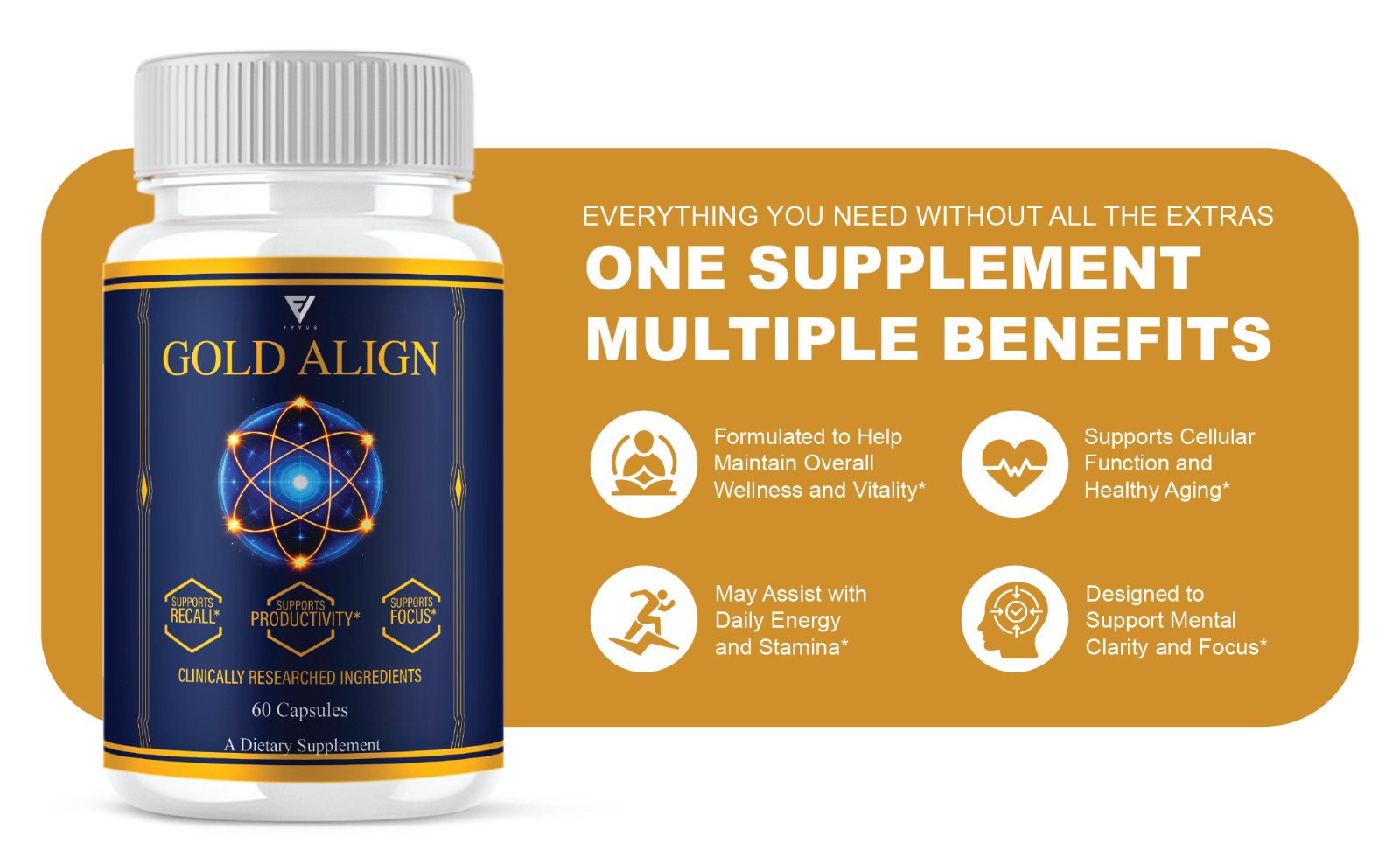 (3 Pack) Gold Align Advanced Brain Support, GoldAlign Supplement (180 Capsules)