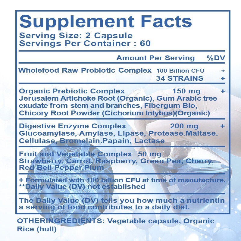 Probiotics with 100 billion CFU efficacy for intestinal digestion health 120pcs