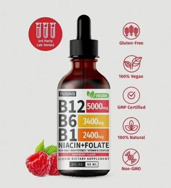 NUSAVA Vitamin B12 and B6 Liquid Drops, B12 Sublingual Vitamin B Complex,B1