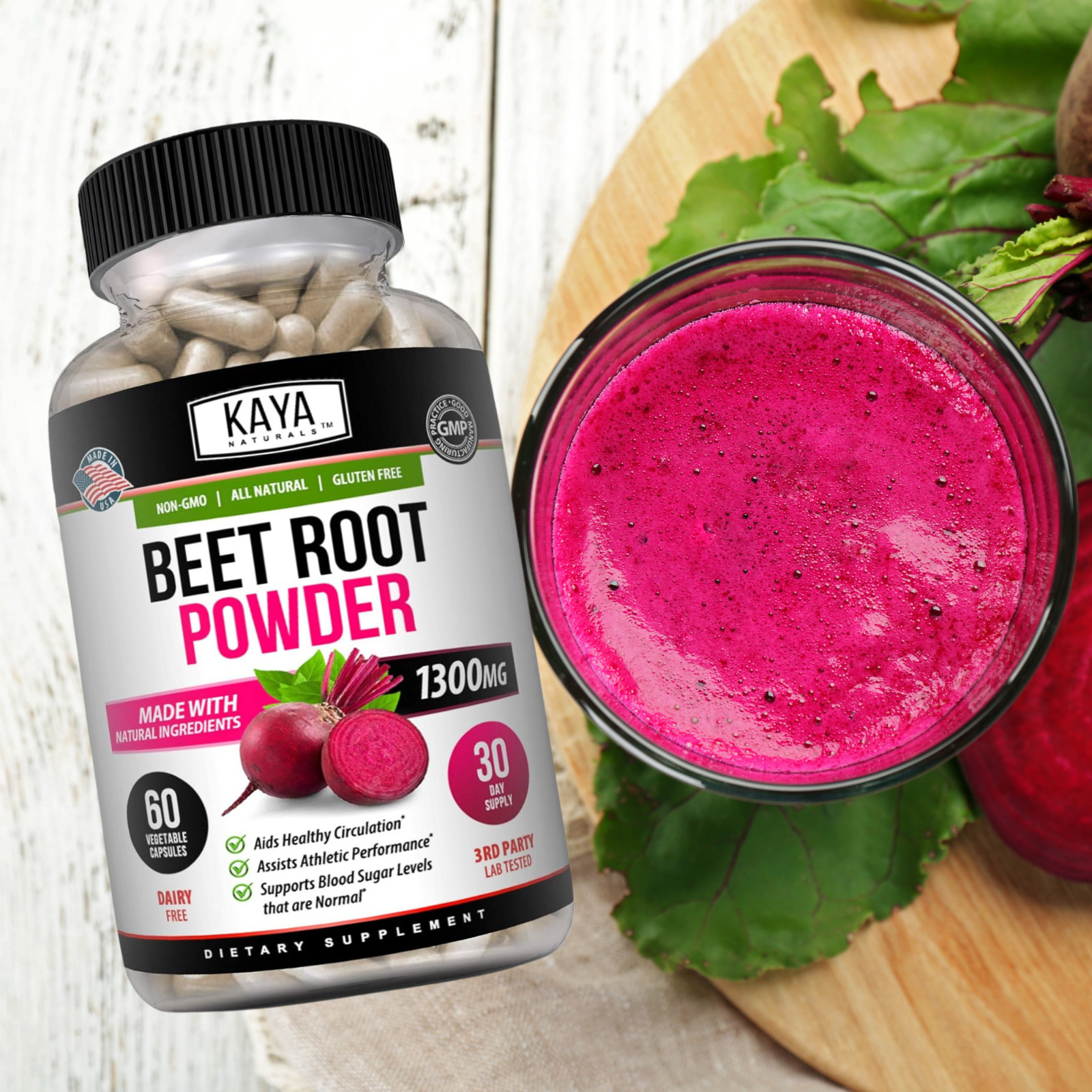 (2 Pack) Organic Beet Root Powder 1300mg Per Serving, 120 Capsules Total