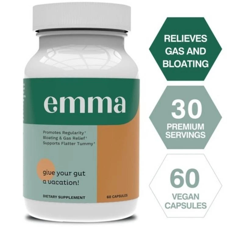 Emma Gut Health Supplement 60 Capsules for Bloating Relief & Leaky Gut