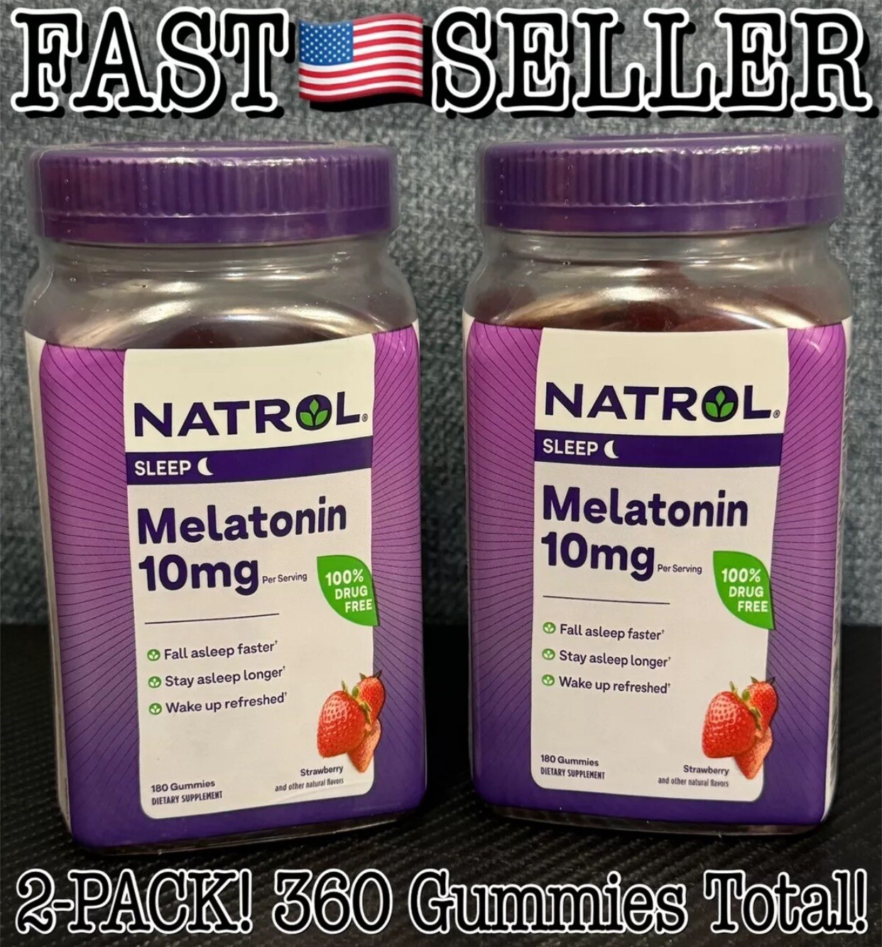 *2 PK*Natrol Melatonin 10mg Sleep Aid Gummies Strawberry 180ct.Each.