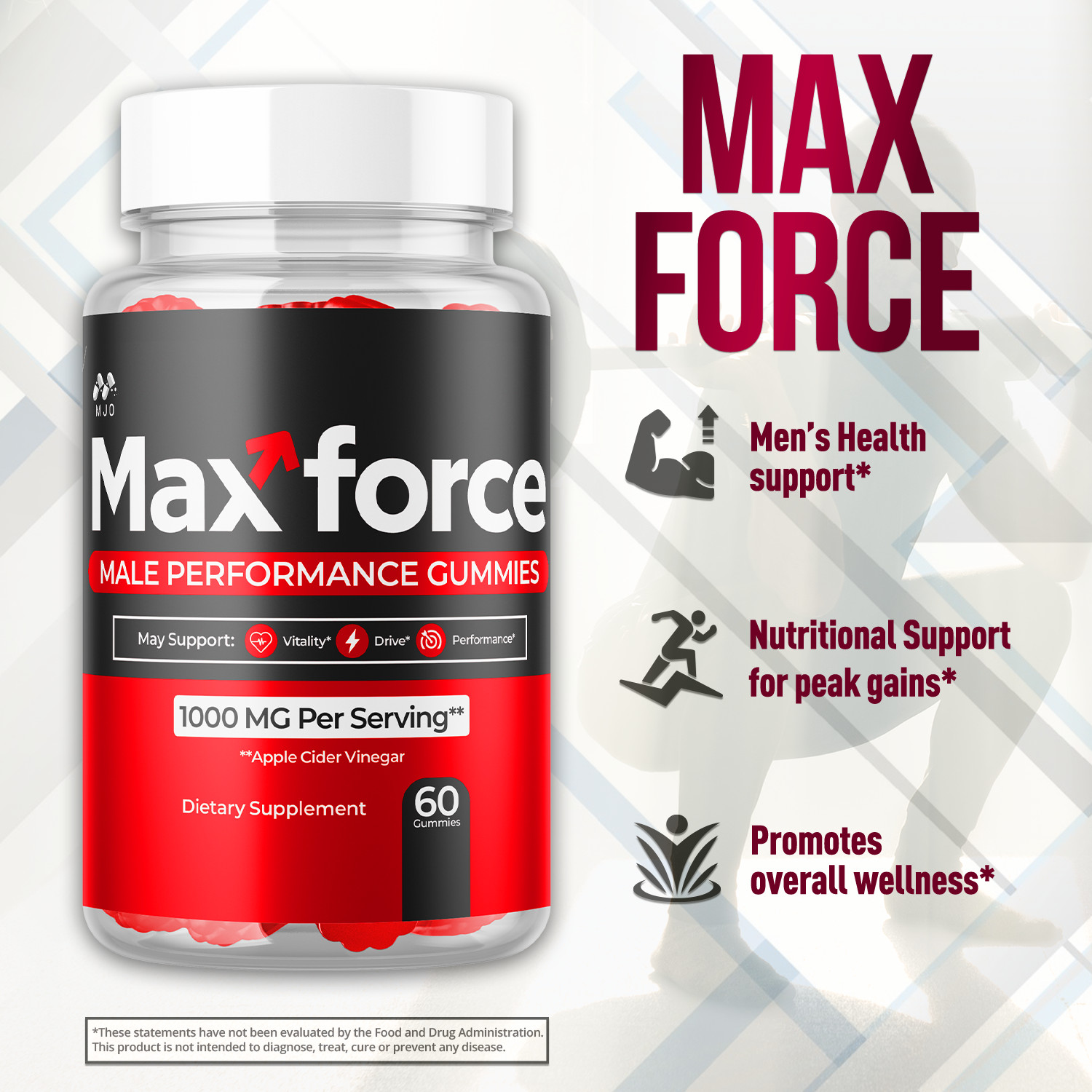 (1 Pack) Max Force Male Gummys Advanced Male Health Support MaxForce 60 Gummies