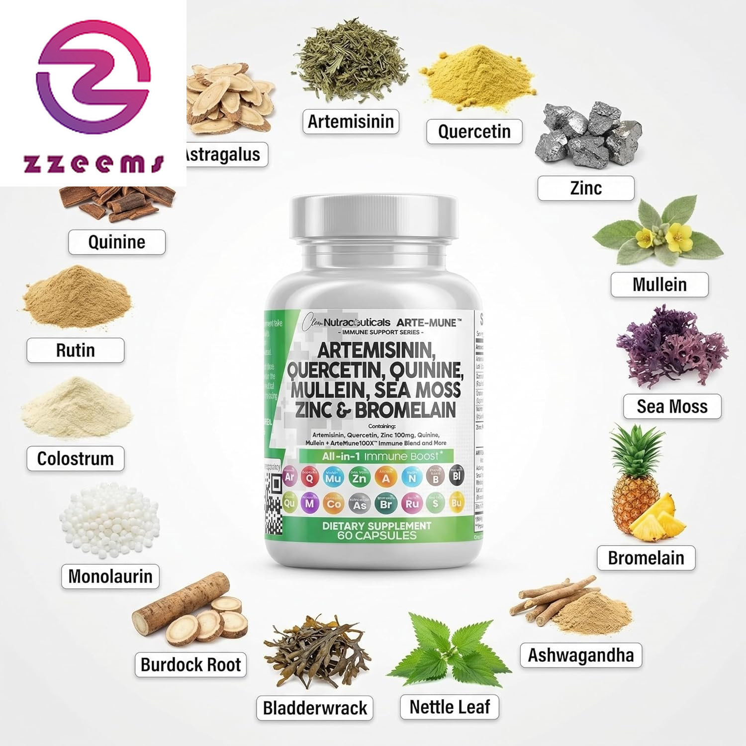 Artemisinin Quercetin Zinc Mullein Quinine Supplement with Sea Moss Bromelain As