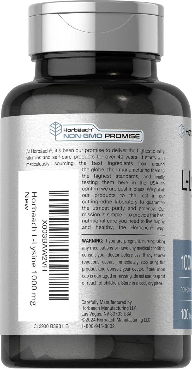 L-Lysine 1000Mg | 100 Coated Caplets | Free Form Dietary Supplement | Essential